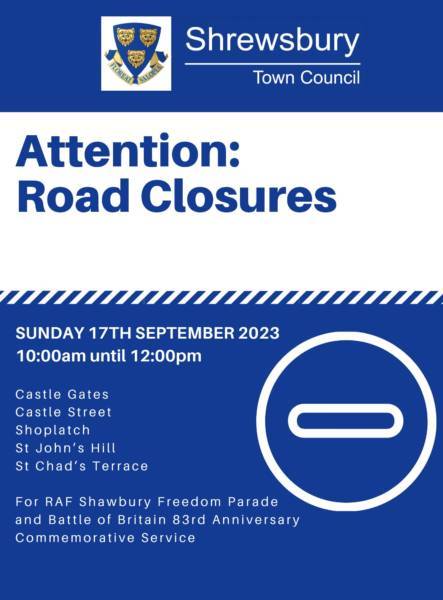 ROAD CLOSURE NOTICE SUNDAY 17TH SEPTEMBER 2023 Shrewsbury Town